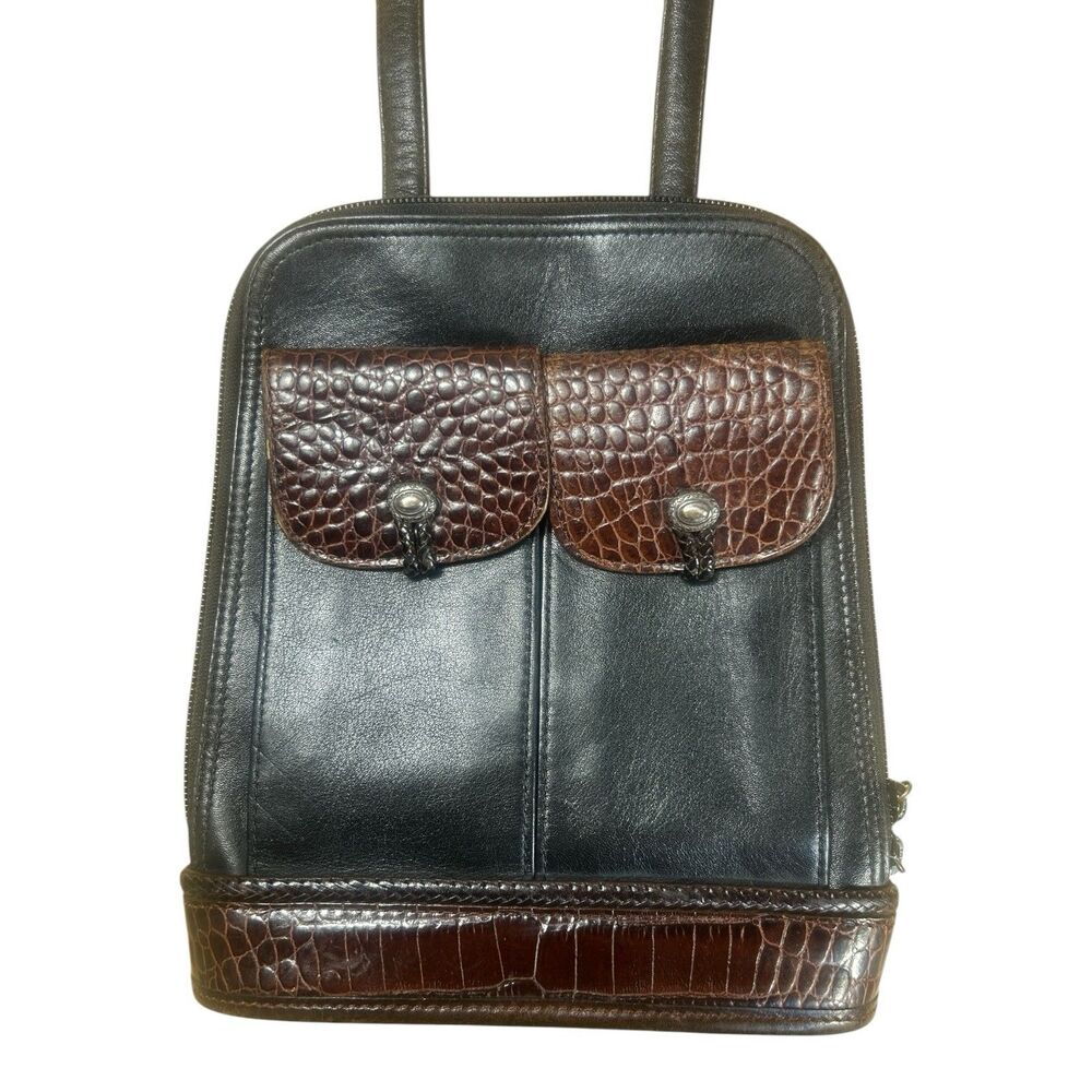Brighton One World Black Brown Croc Leather Shoulder Bag